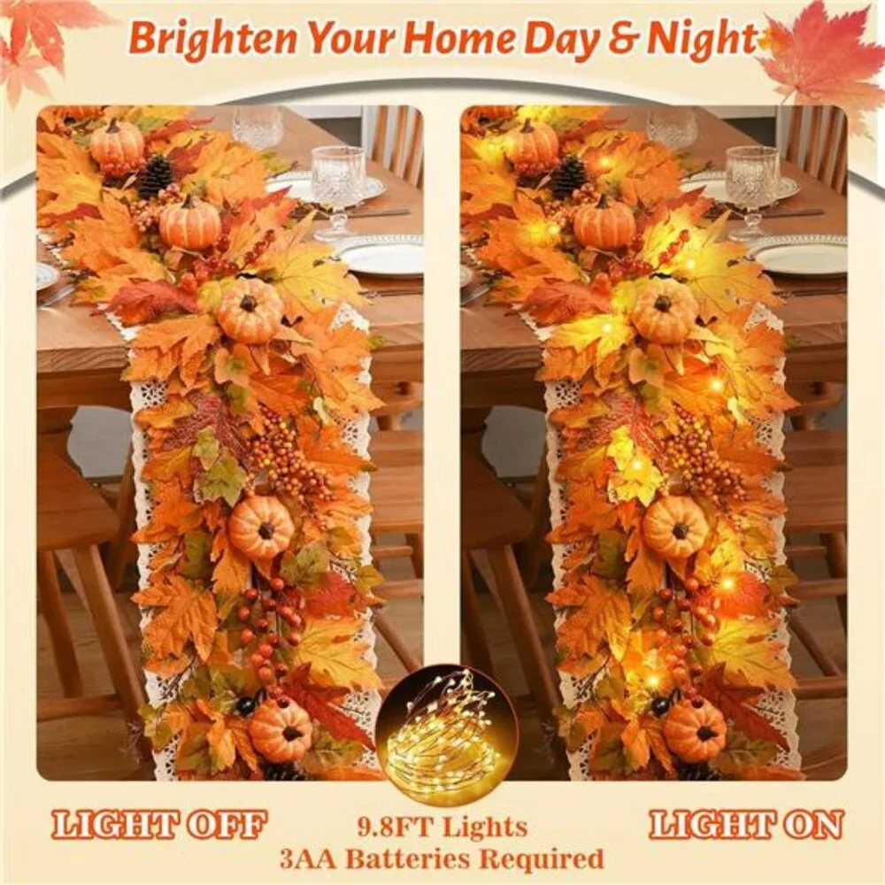 Fall Decor - 5.9 FT Fall Garland for Mantle, Artificial Fall Leaves Garland